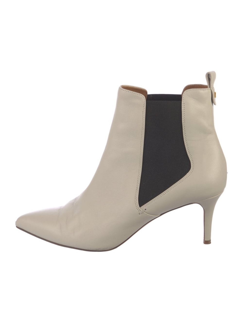 Veronica Beard Cream and Black Leather Pointed-Toe Chelsea Ankle Boots sz40